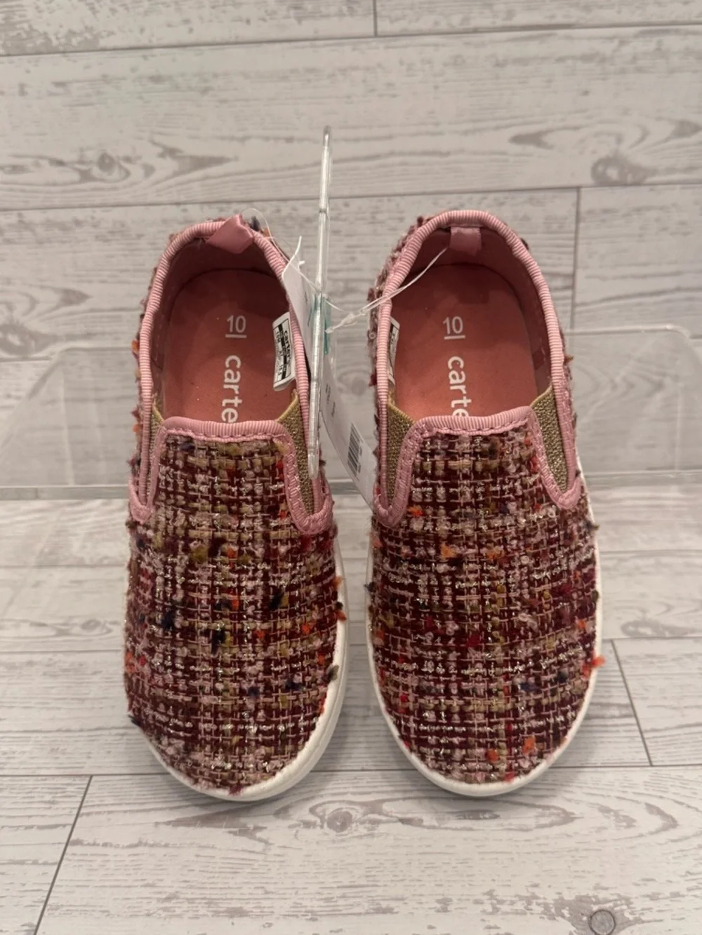 Carter's Pink Tweed Nettie Slip-On Shoes with White Rubber Sole